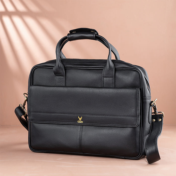Tannery Black Leather Laptop Bag