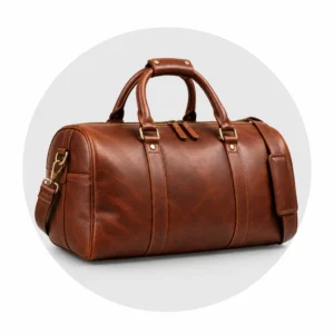 Brown leather duffel bag