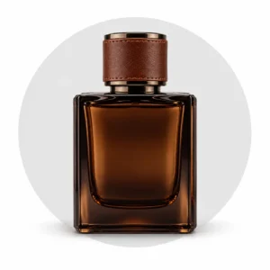 Men's perfume bottle with a leather cap
