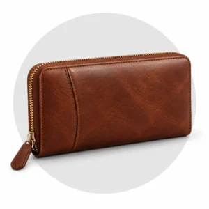 Women's brown leather zip wallet