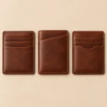 Three brown leather card holders
