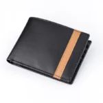 Black leather wallet with a tan stripe
